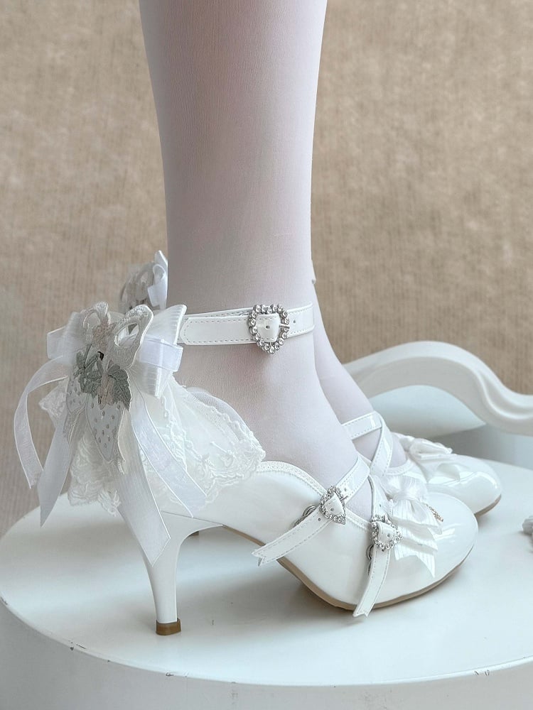 Abnehmbarer Rücken Elegant mit weißen Lolita-Schuhen mit hohem Schleifenabsatz