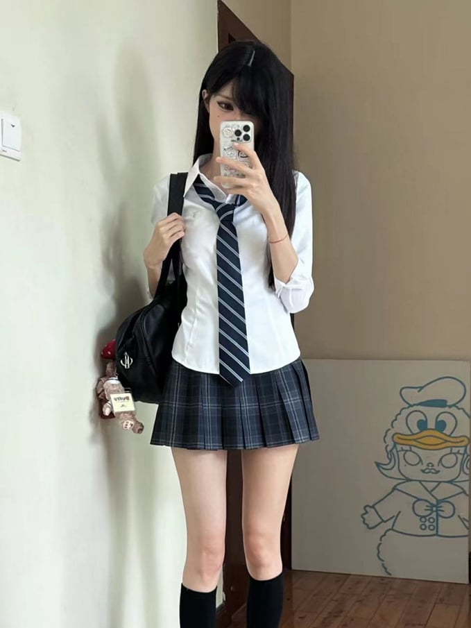 Uniform Preppy Weißes Hemd Stil JK