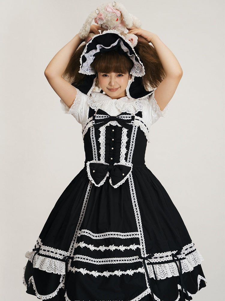 Trimmen Sie alten schwarzen Pullover Saum Schule Rand Kleid gewellten Rock Lolita