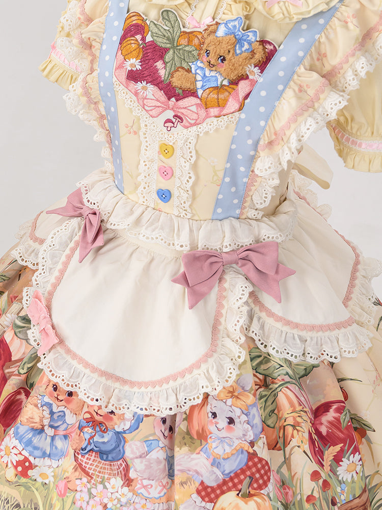 Apron + Reservations Suspender Print Dress Layered Carrot