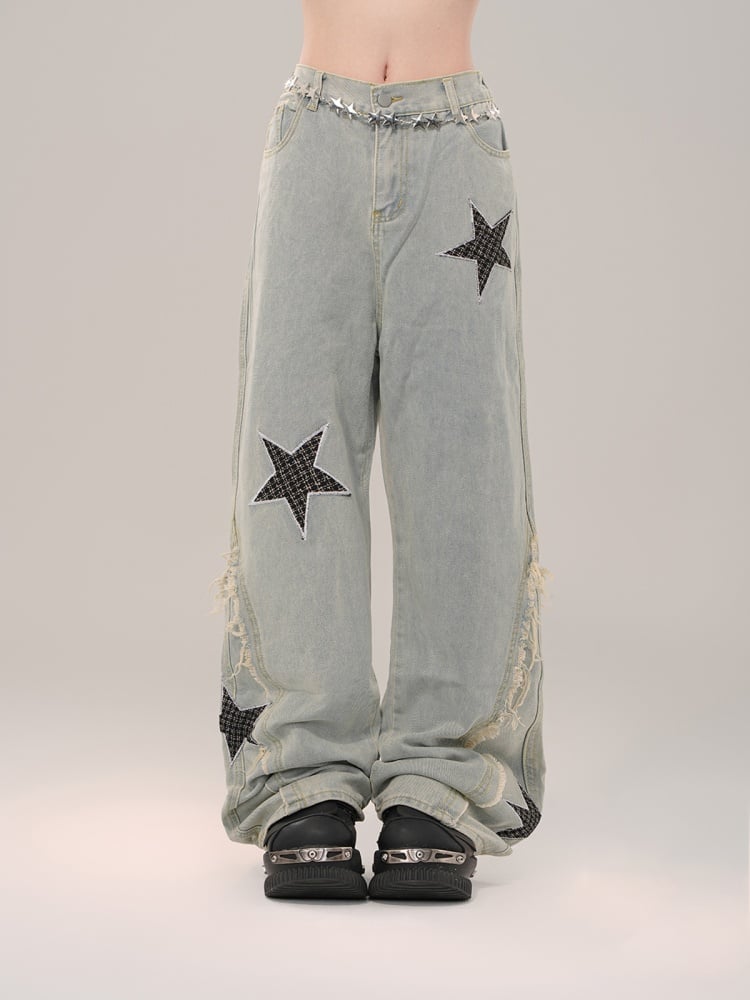 Hellblaue High Street Jeans mit weitem Bein und Sternen