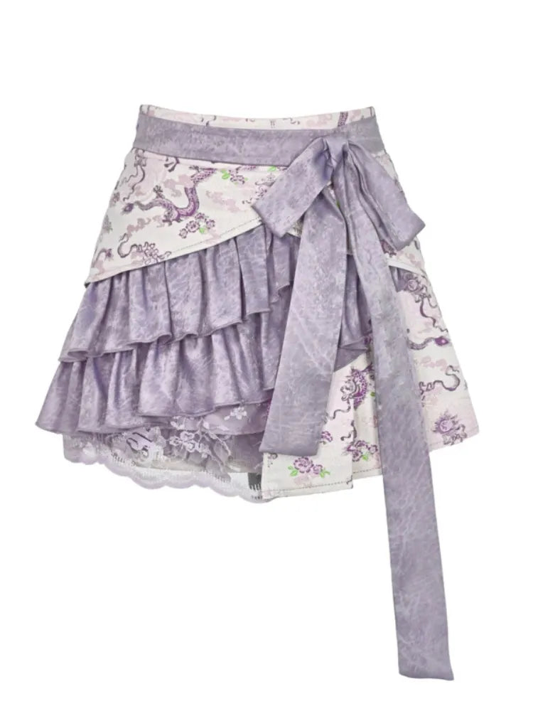Purple Fabric Shorts Print Skirt Lining S Chinoiserie Dragon Clearance-Size 65-69CM Waist for with