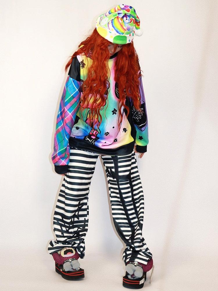 And Sweatshirt Gyaru Sneaker Fashion Colorful Cartoon Print Oversized