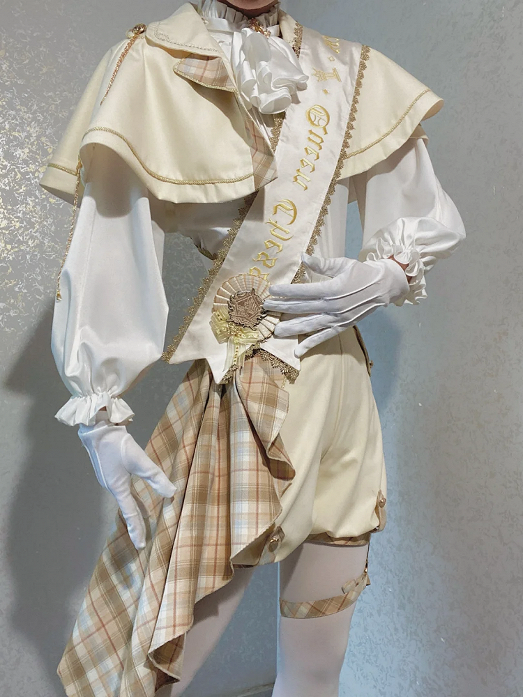 and - Outfit White Ouji Prince Cape Waist Lolita High Shorts Shirt + Gold