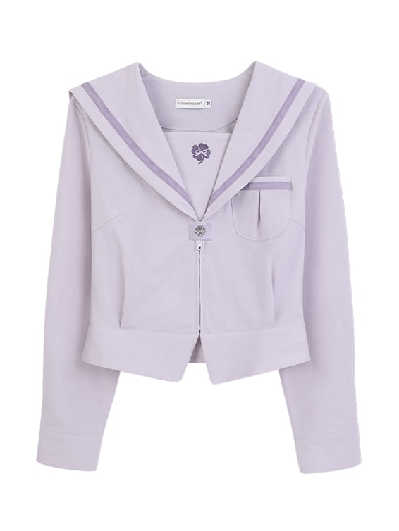 Preppy Style Uniform Purple Version JK Top Sleeves Collar Sailor Long