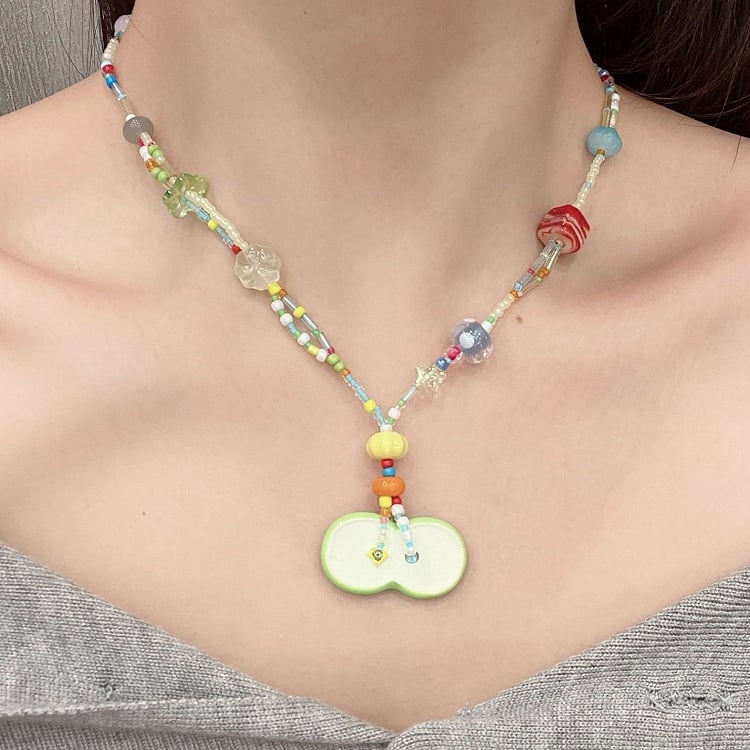 Apple Pink Y2K Beaded Necklace /Green