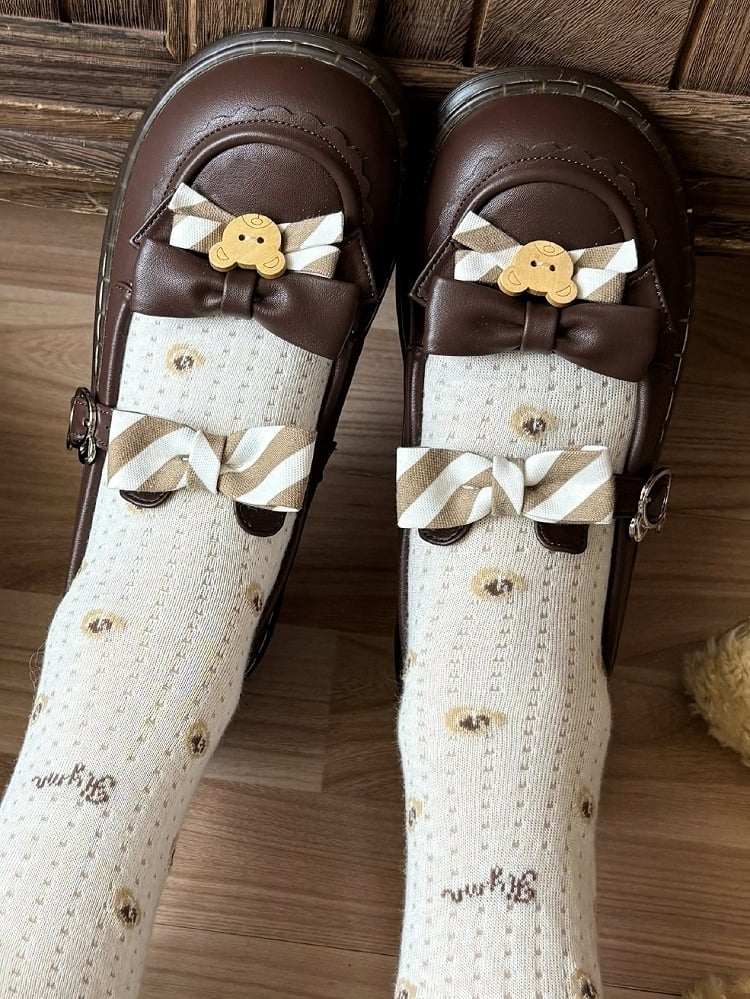 Design PU – und Kuma-Thema mit 2 cm flachem Ohrschuhband Lolita-Bär braun gestreifte Schleife
