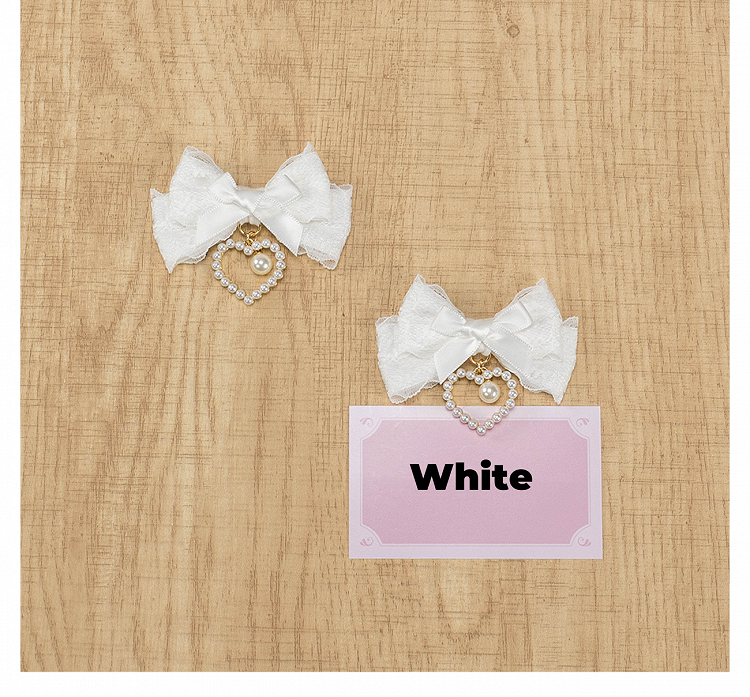 5 Colors Beaded Heart Charm Jirai Kei Lace Bow Hairclips