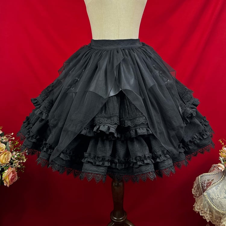 Lolita Handkerchief Overlay Gothic Jacquard Black Kuro Skirt