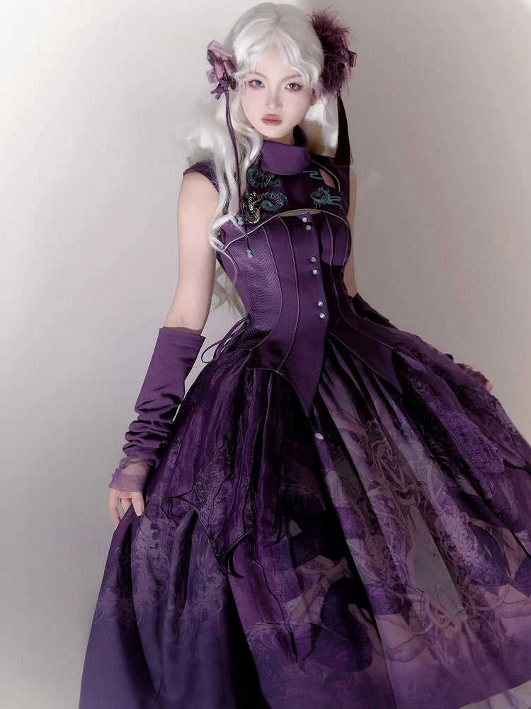 Haut sans manches violet brodé d'os de serpent gothiques