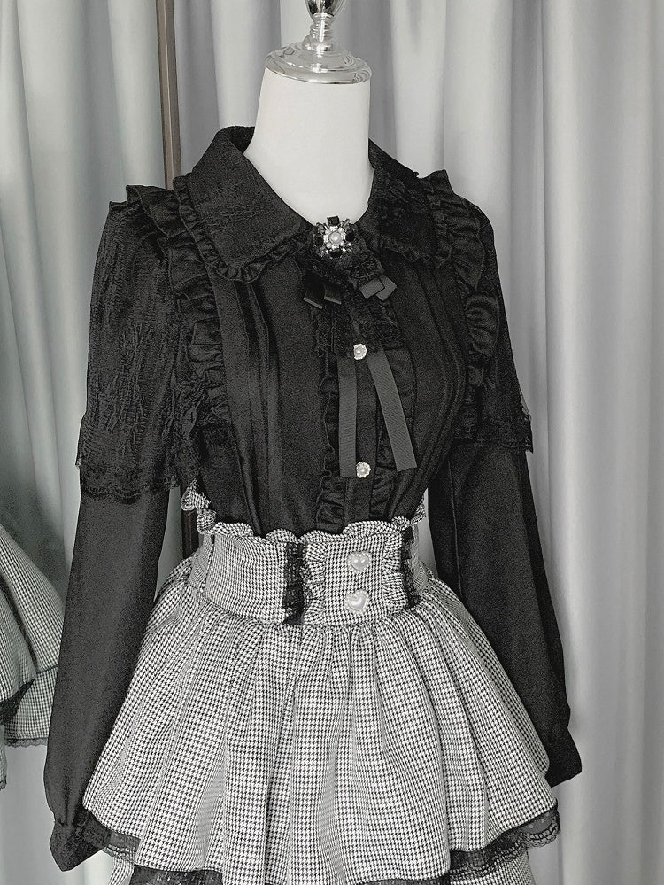 Shirt Black Tiered Kei Ruffle Jirai + Trim Skirt Details Outfit- Pleating