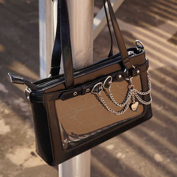 Bag Black Chains Shoulder Detachable Ita