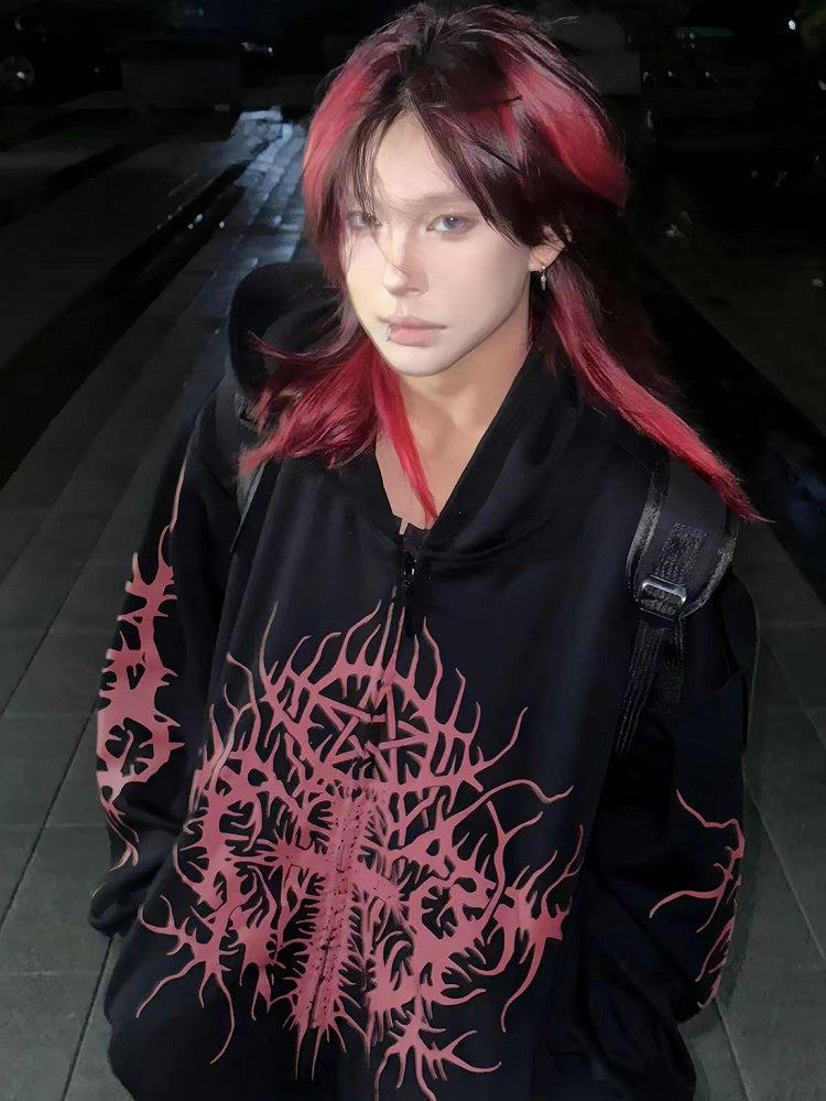 Schwarz-roter Kapuzenpullover mit Emo-Punk-Grafik