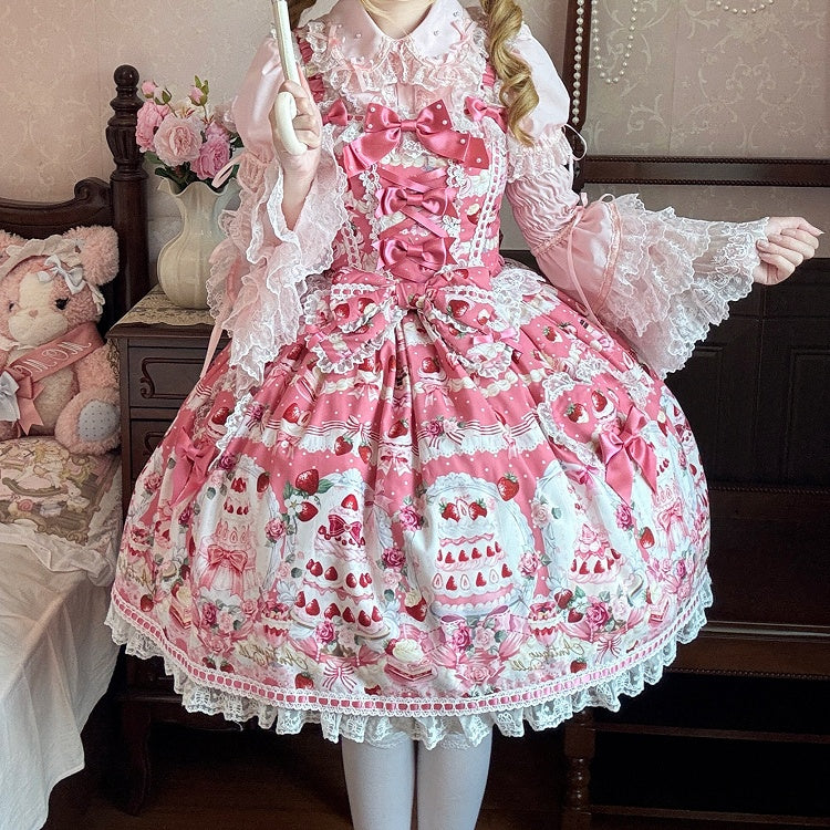 Sweet and Set Strawberry Desserts Pink Full JSK Print / Lolita