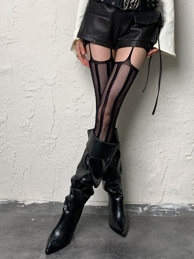 Punk-schwarz gestreifte Strumpfhose mit Cut-Outs
