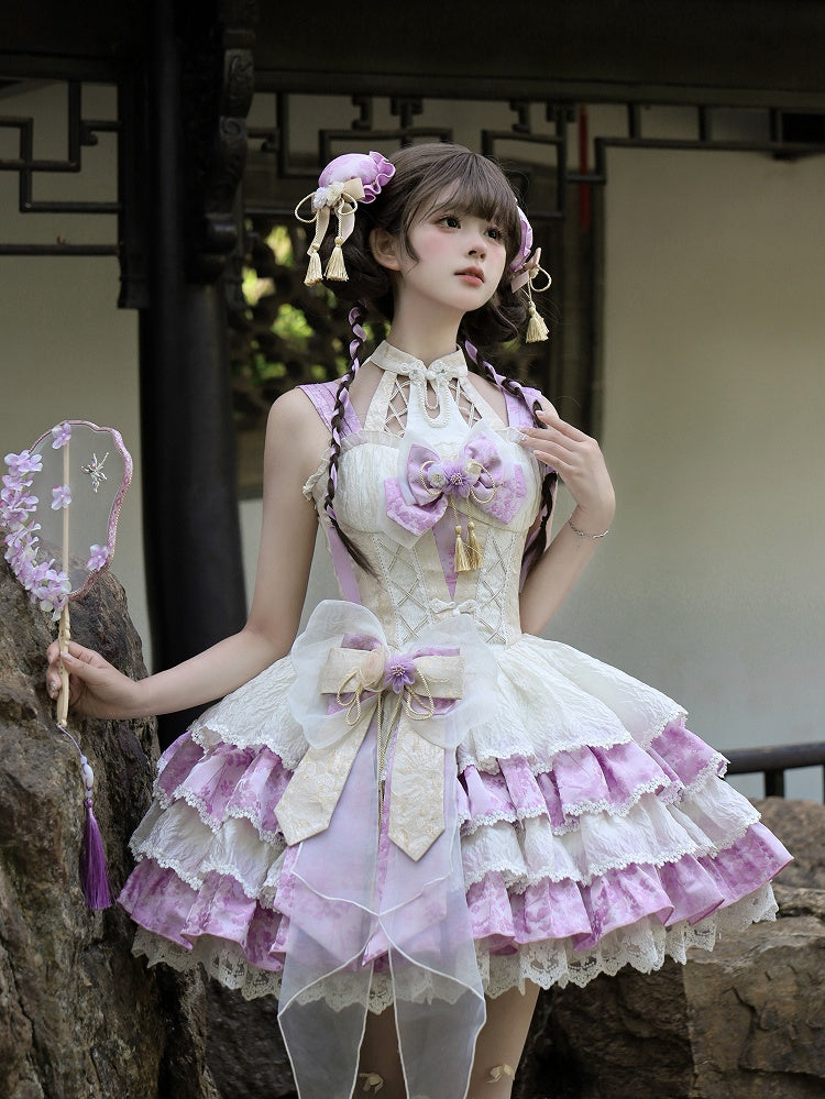 Rockkleid Lolita Neckholder Basken Taille Abnehmbar Qi Lila Stufen