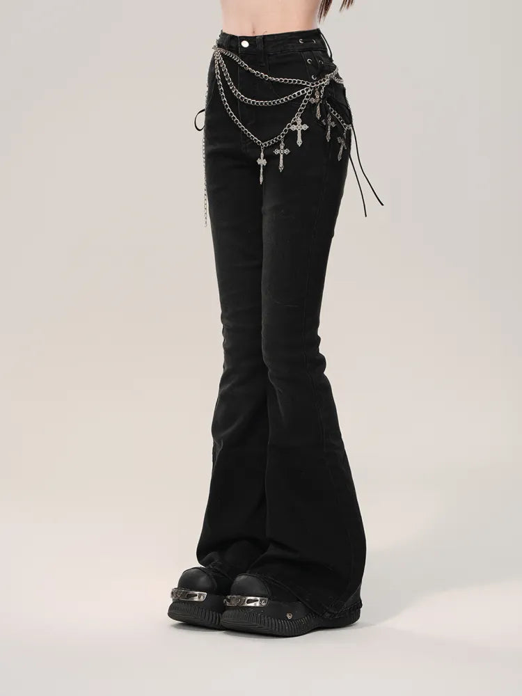 Jeans Detail Black Fishtail Lace-up