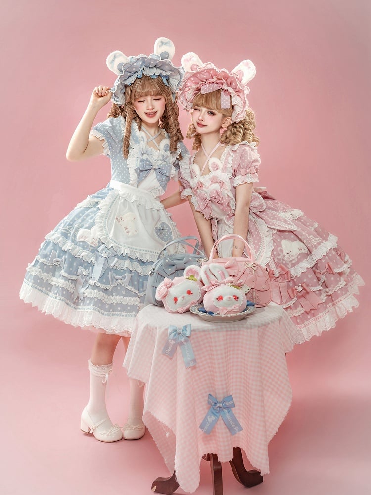 Bunny Pink Plush Ears Pattern Sweet Dots Neckline Version Gorgeous Dress Polka Light Lolita