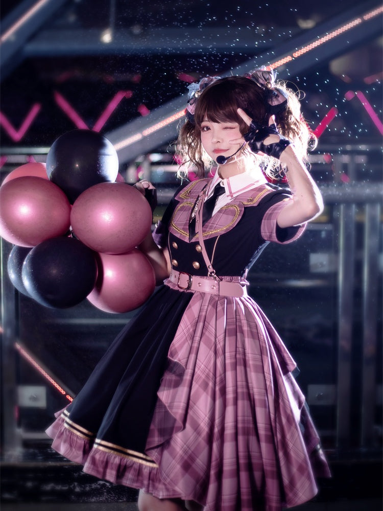Idol Lolita Pink Plaid Train Buckle Belt