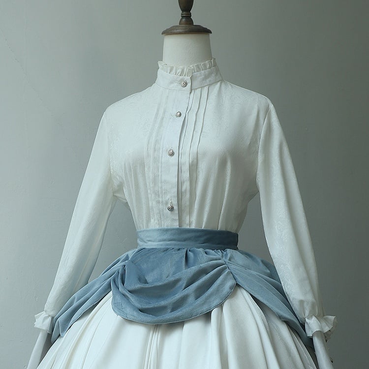 Bishop Plissee-Hemd mit weißen Lolita-Details an den Ärmeln