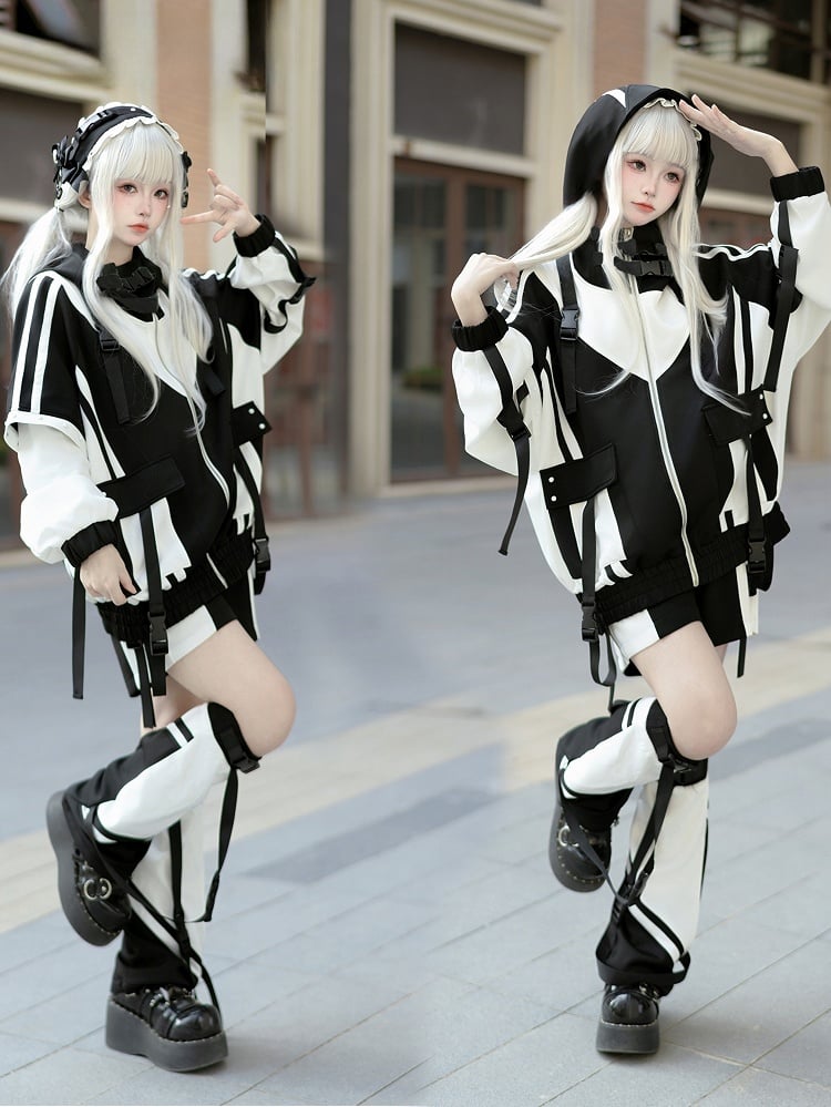 Style and Landmine Shorts White Black Design Techwear Colorblock