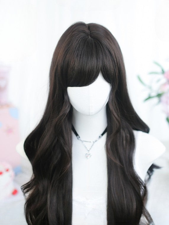 Length Black 65-70CM Bangs With Wavy Wig Tea/Brown Side-swept