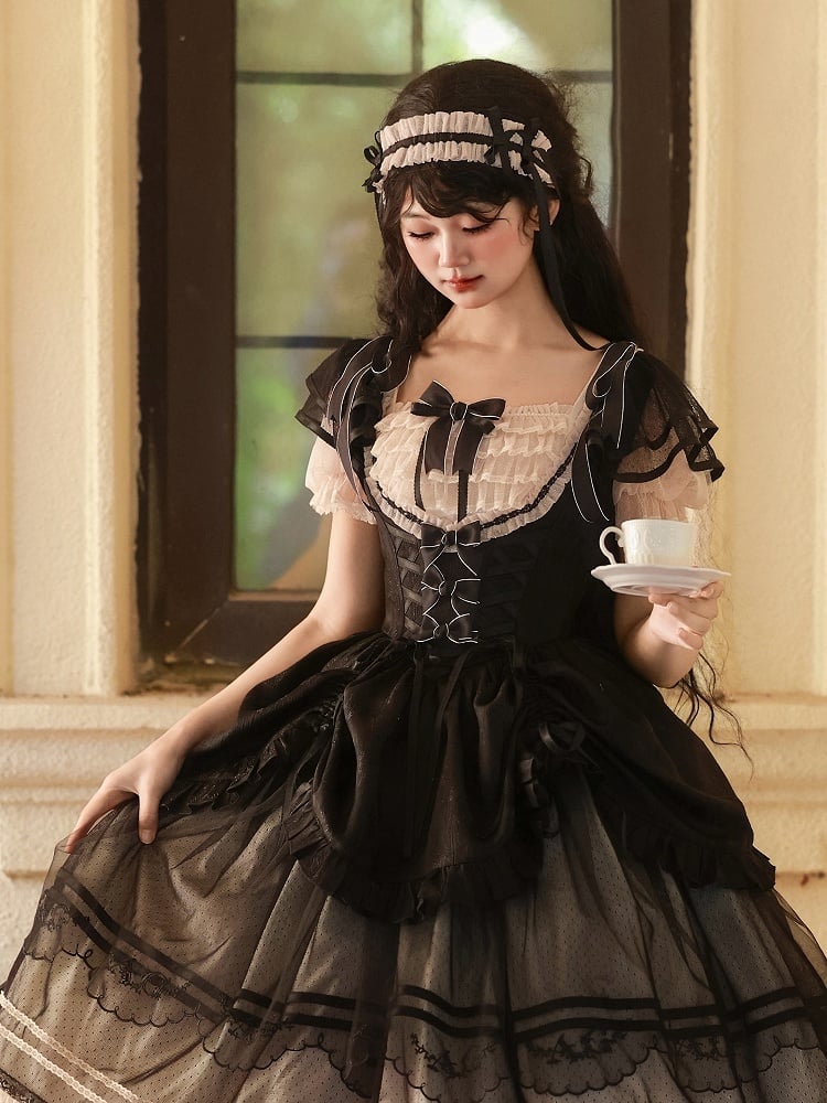 Boned Basque Waist Elegant Under Bust Classic Lolita Jumper Skirt