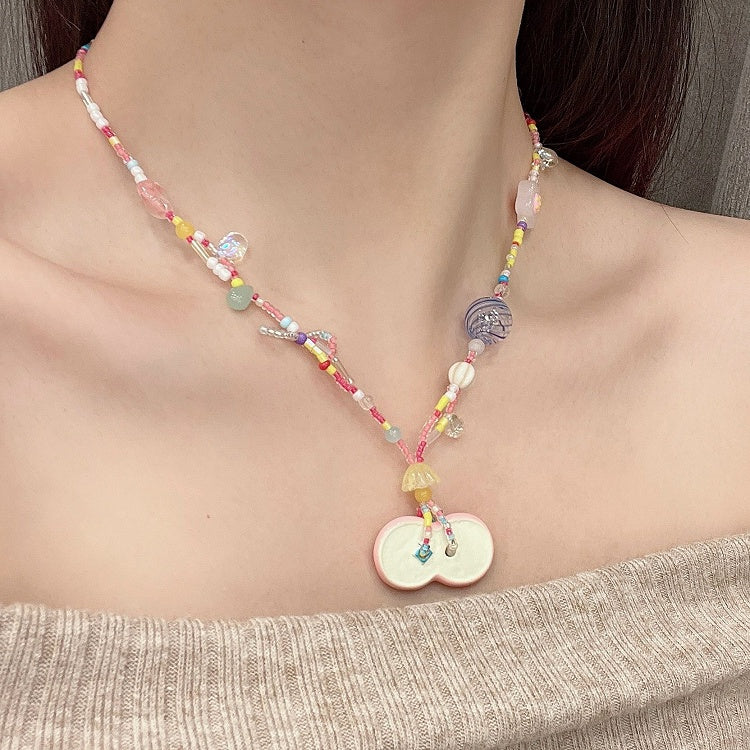 Apple Pink Y2K Beaded Necklace /Green