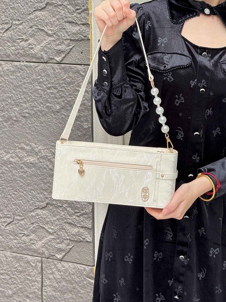 Pattern Floral Style Bag Bow Ita Cheongsam With Accent PU Fringe White