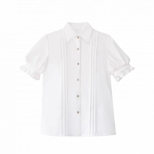 Bluse mit Puffärmeln und Faltendetails Weiß