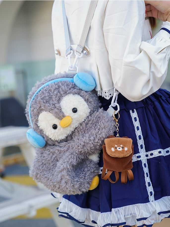 Light Middle/Large Keychain Plush + Options Gray 4 Penguin Backpack/Crossbody Size Bag Cute