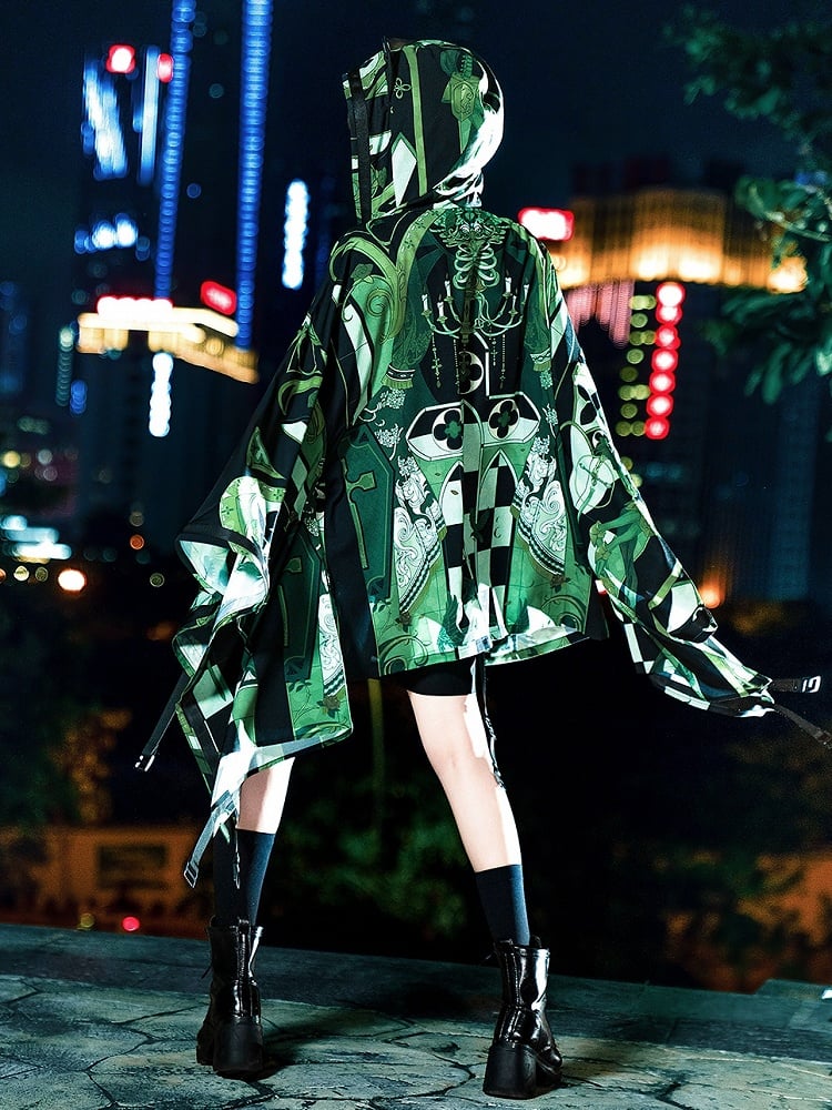 Ears Strappy Fashion Green Cyberpunk Buckle Hooded Top Details Ouji Cat Techwear