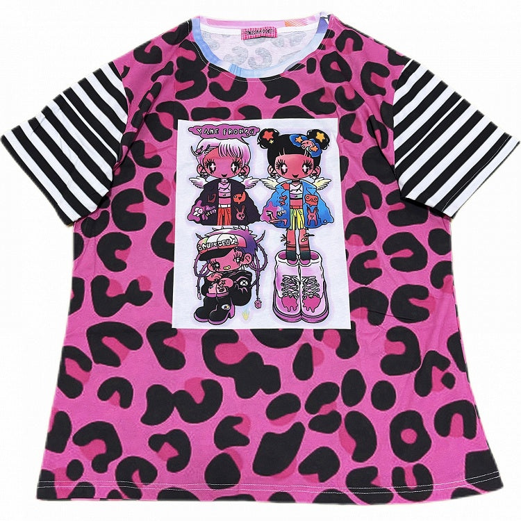and Pattern Leopard Pink Black T-shirt Y2K Cartoon