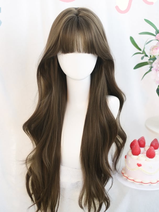Wig With 65-70cm Wavy Air Brown Long Bangs