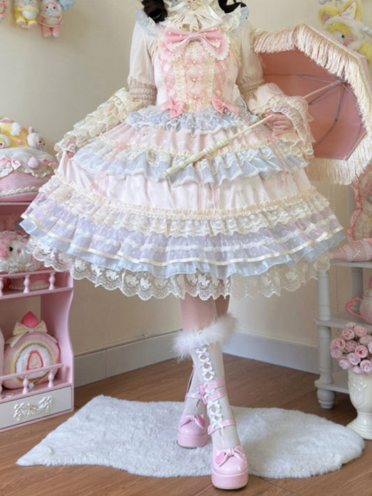 Decorated Lolita Bead Dress Hanayome Pink Chain Princess Bows