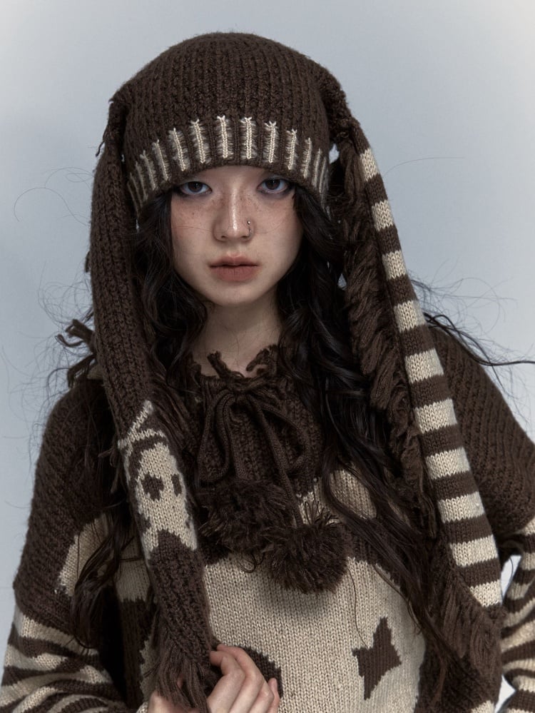 Punk-Hasenohren-Strickmütze