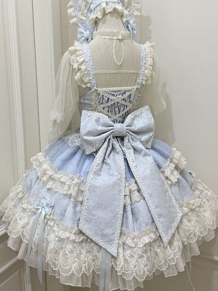 Lolita Dress Jumper Fabric Jacquard Bow Skirt Sweet Blue Accents