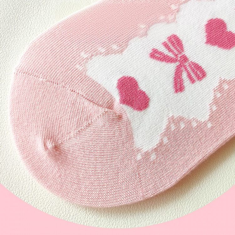 Pink Bow and Heart Pattern Ruffled Cuff Ankle Socks