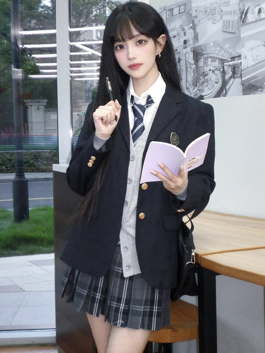 Rock 39CM Muster Plaid Uniform Schwarz JK Plissee