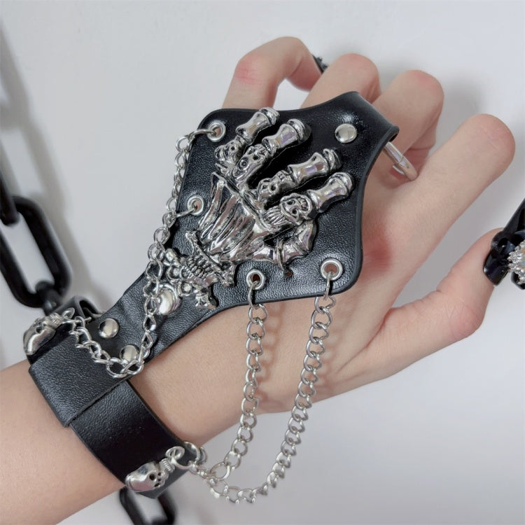 Gothic Skull Black Punk Rock Ring Armband mit Ketten