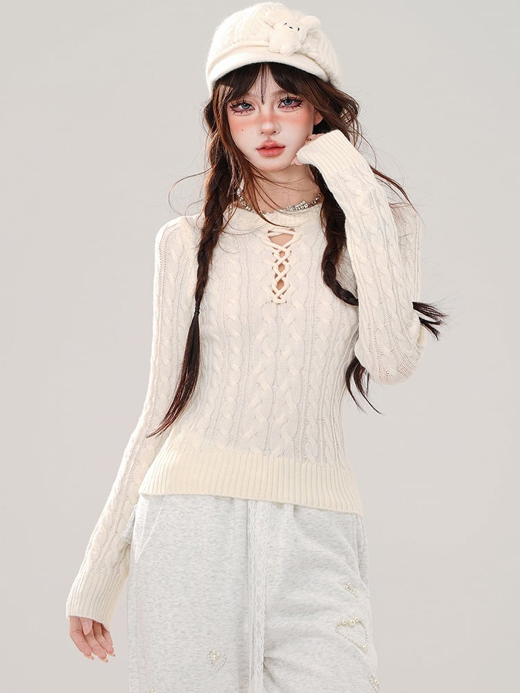 Grey Cutout Detail Round Neck Slim-fit Sweater