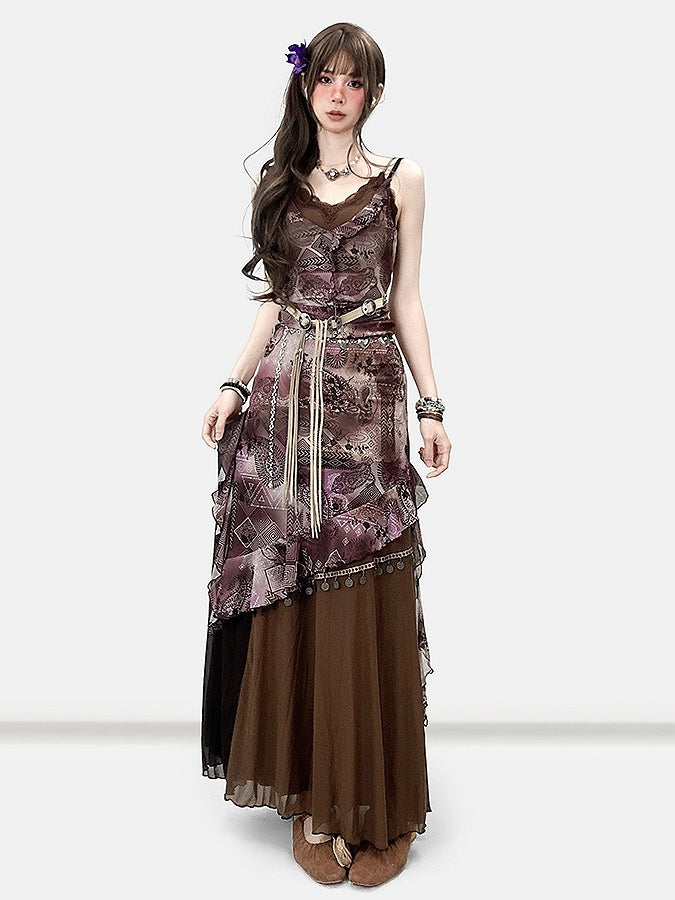 Design Print Millard Fashion Asymmetrical Hem Purple + Dress Cami