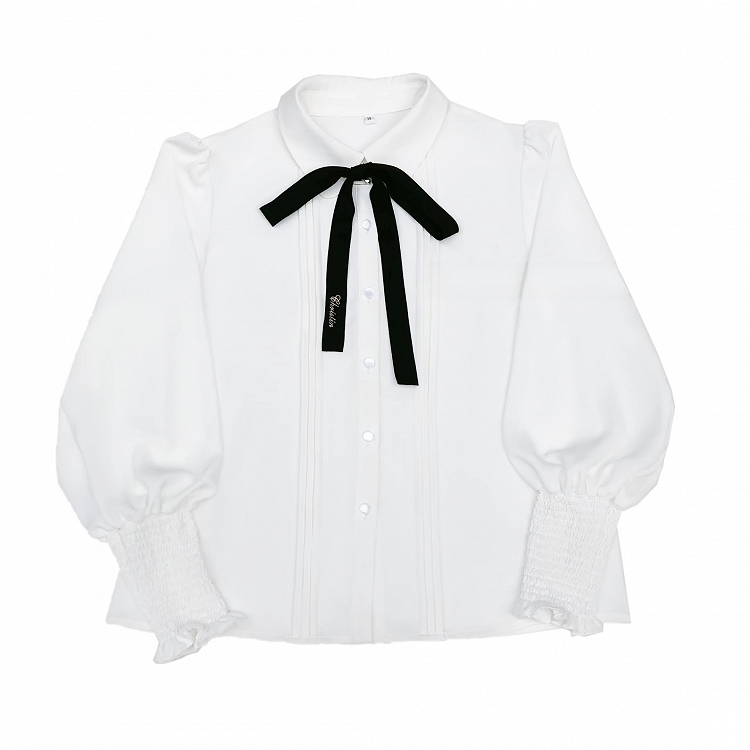 Chiffonbluse mit Bischofsärmeln und Plisseekragen in Weiß