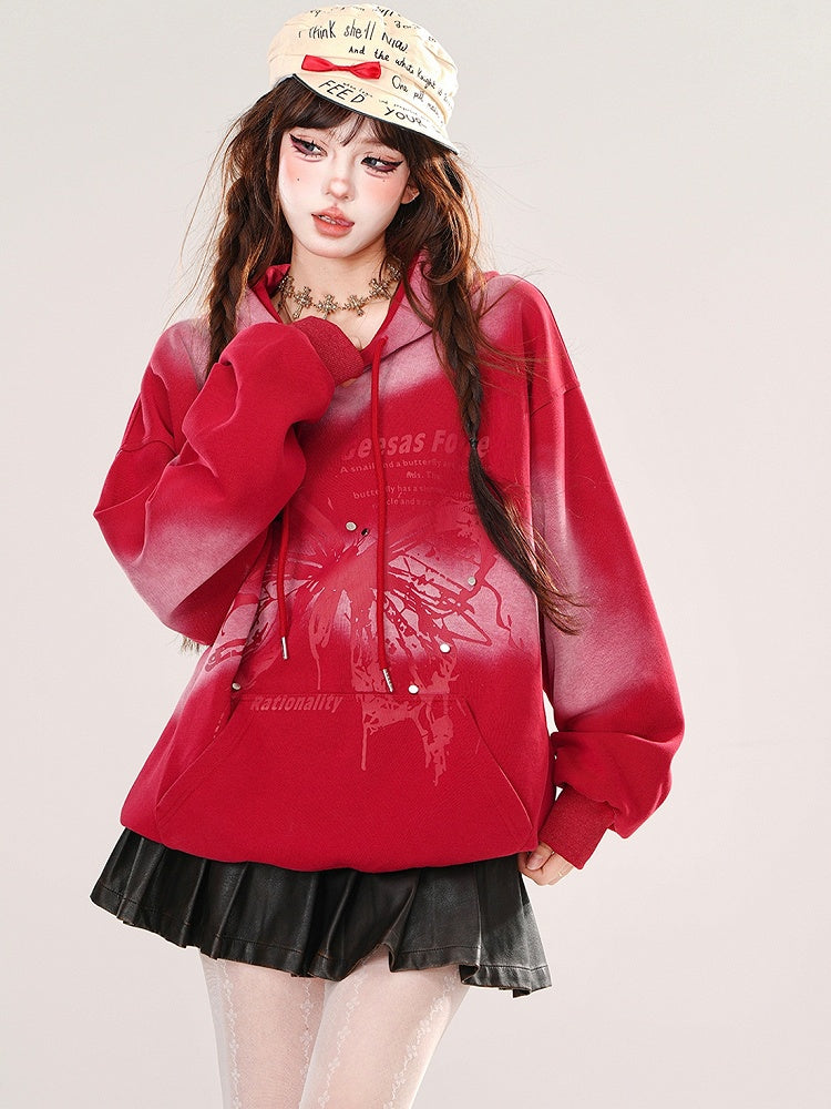Schwarz/Roter Schmetterlings-Batik-Hoodie