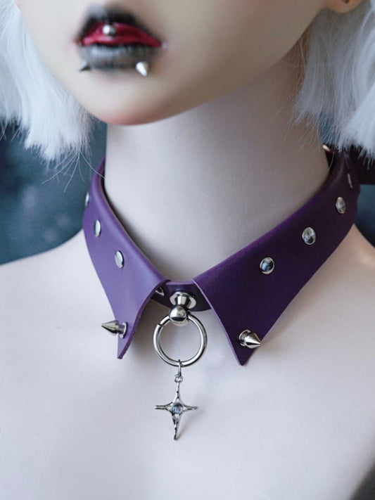 Choker Purple Pendant Cross Details Gothic Studs