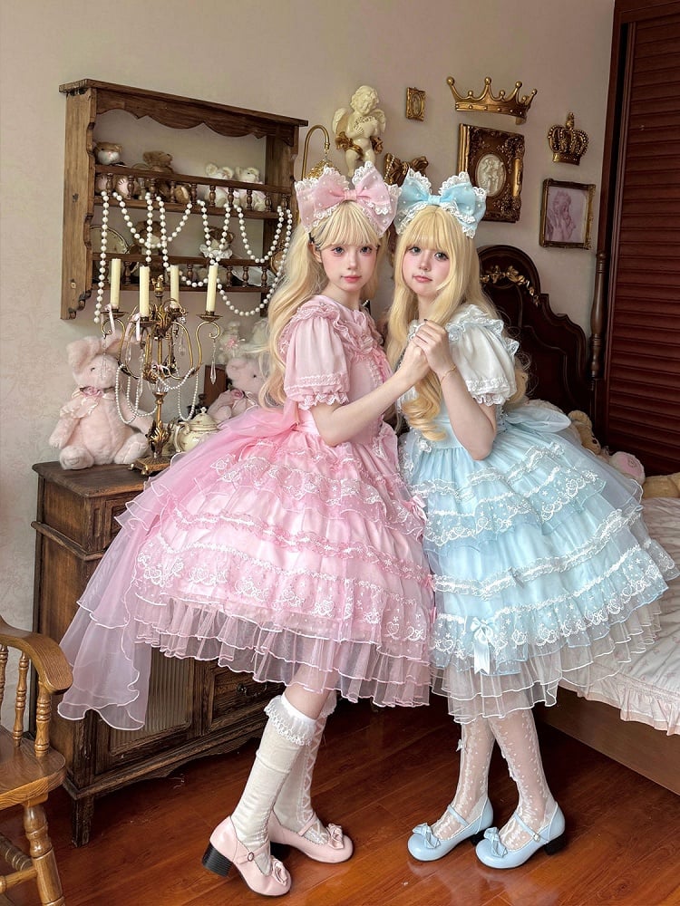 Hanayome Skirt Accents Lolita Princess Tulle Bow Pink JSK Dress Layered