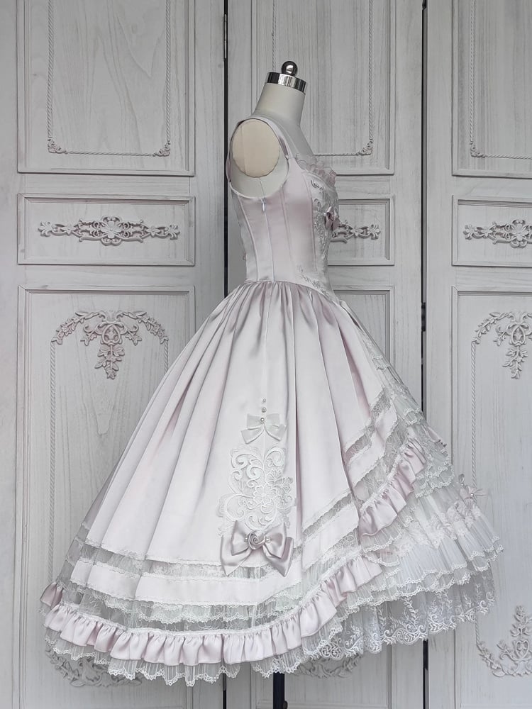 Rosette Light Pink Elegant Wedding Hanayome Lolita Jumper Skirt + Underskirt