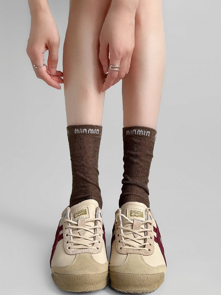 Socks Embroidered White/Brown/Black/Khaki Letter