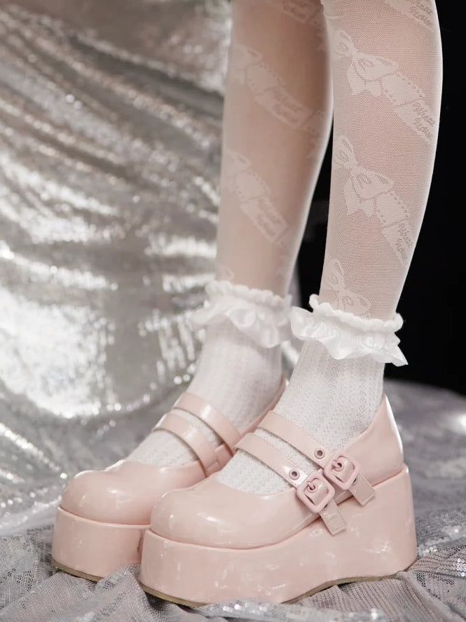 Plateau-Riemen Sweet Buckle mit Schuhen Dual Jane Mary Pink