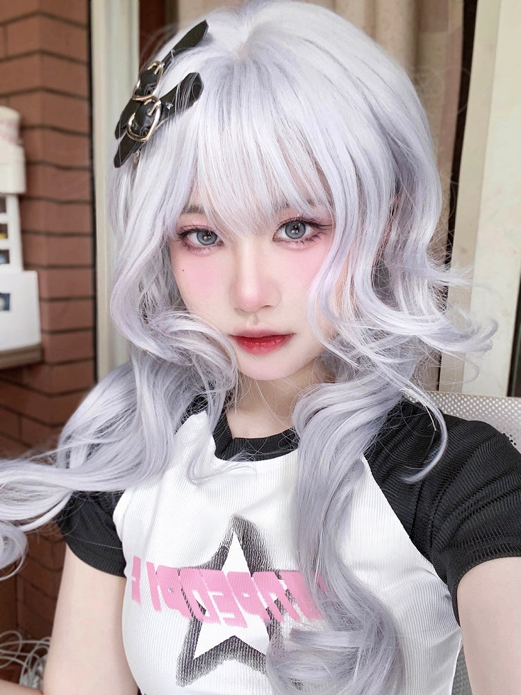 Wig Length Bangs 70CM With Wavy Silver Air